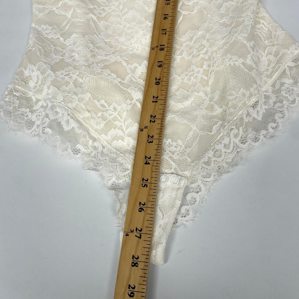 Popilush Womens Floral Lace Shaping Bodysuit Ivory V-Neck Snap Gusset Large L - Picture 6 of 7